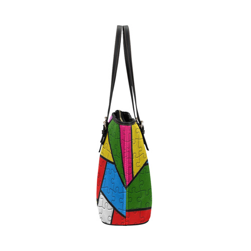 Puzzle Dream by Popart Leather Tote Bag/Small (Model 1651)