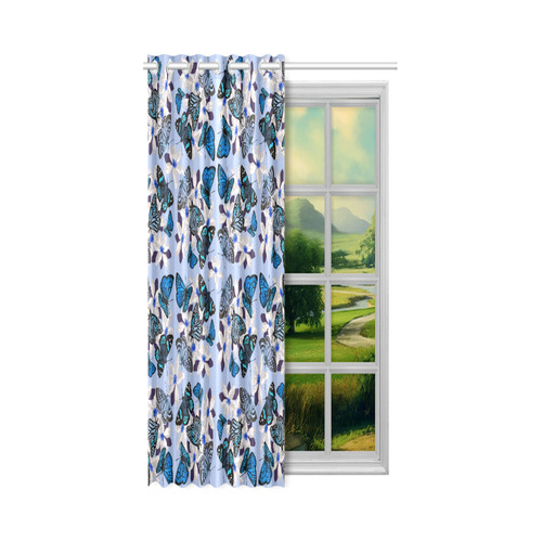 Blue butterflies New Window Curtain 52" x 63"(One Piece)