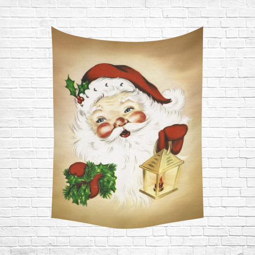 A cute Santa Claus with a mistletoe and a latern Cotton Linen Wall Tapestry 60"x 80"