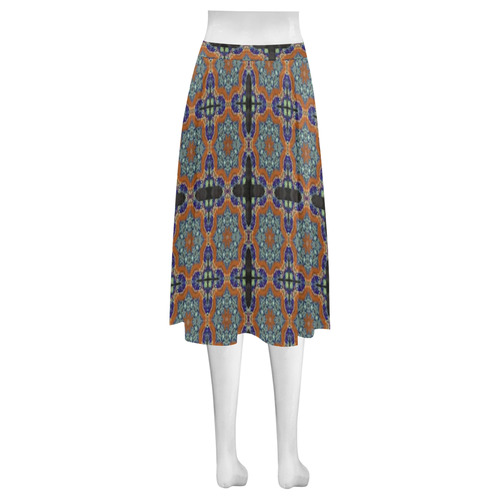 Blue and Brown Abstract Mnemosyne Women's Crepe Skirt (Model D16)