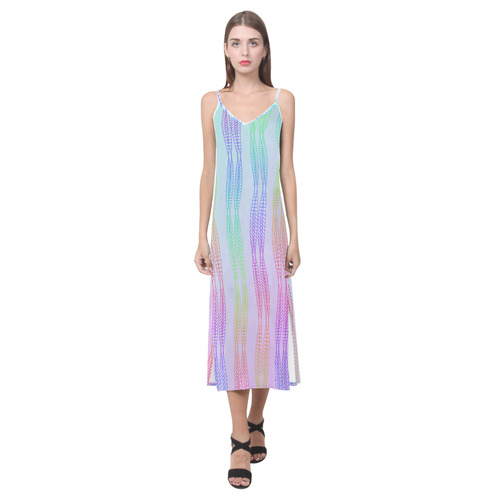 Curvy Rainbow Helix V-Neck Open Fork Long Dress(Model D18)