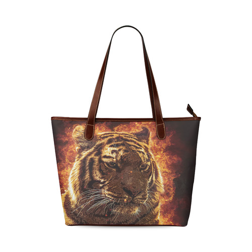 A magnificent tiger is surrounded by flames Shoulder Tote Bag (Model 1646)