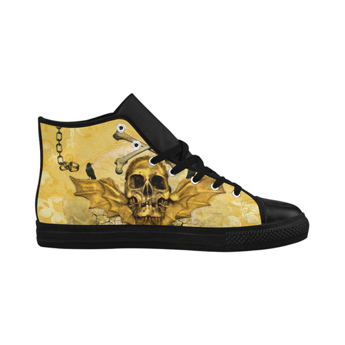 Awesome skull in golden colors Aquila High Top Microfiber Leather Women's Shoes/Large Size (Model 032)