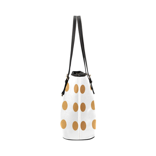 gold pokadots on white Leather Tote Bag/Large (Model 1651)