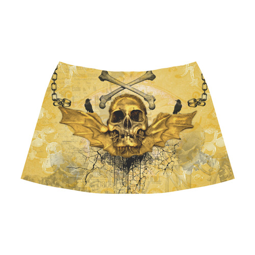 Awesome skull in golden colors Mnemosyne Women's Crepe Skirt (Model D16)