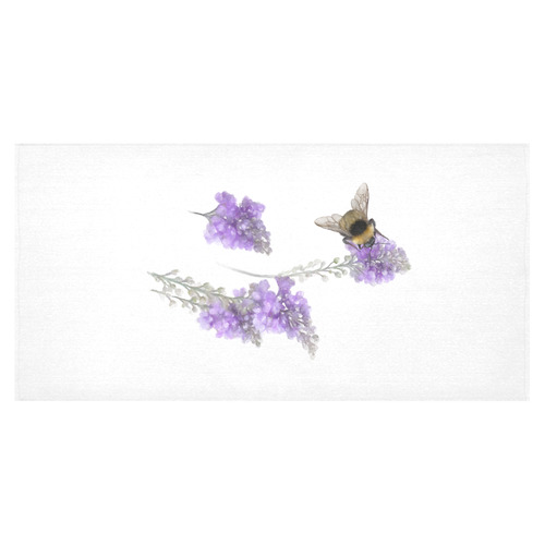 Bumblebee on Purple Flowers, original painting Cotton Linen Tablecloth 60"x120"