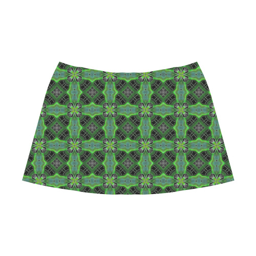 Black and Green Floral Mnemosyne Women's Crepe Skirt (Model D16)