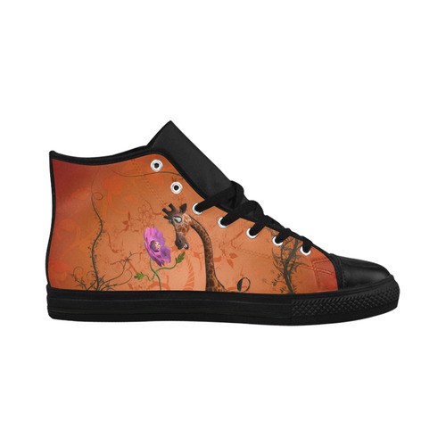 Funny giraffe speak with a flower Aquila High Top Microfiber Leather Women's Shoes/Large Size (Model 032)