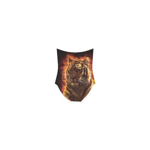 A magnificent tiger is surrounded by flames Strap Swimsuit ( Model S05)