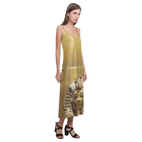 Egypt King Tut V-Neck Open Fork Long Dress(Model D18)