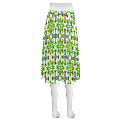 Green and Tan Mnemosyne Women's Crepe Skirt (Model D16)