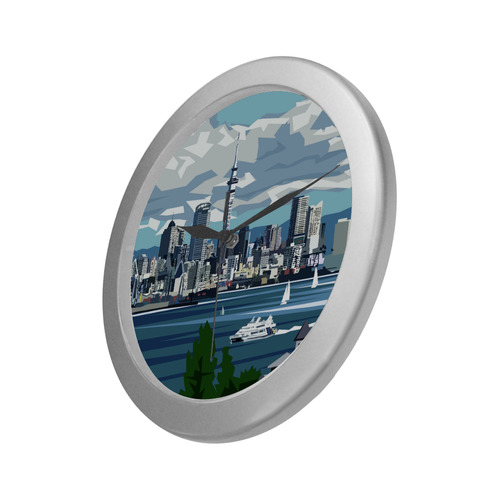 Auckland Harbour Silver Color Wall Clock