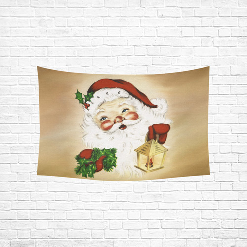 A cute Santa Claus with a mistletoe and a latern Cotton Linen Wall Tapestry 60"x 40"