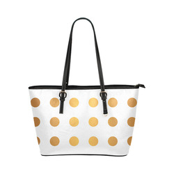 gold pokadots on white Leather Tote Bag/Large (Model 1651)