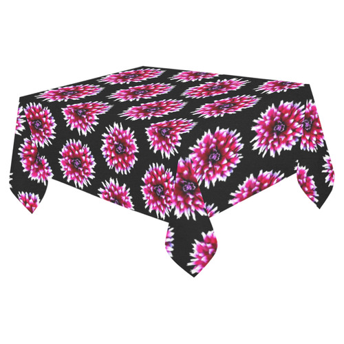 Dahlias Pattern in Pink, Red Cotton Linen Tablecloth 52"x 70"