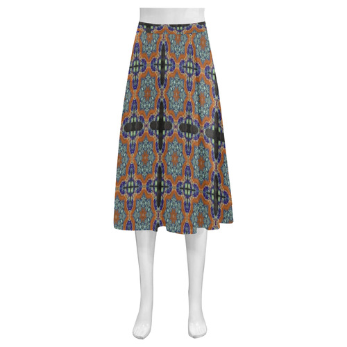 Blue and Brown Abstract Mnemosyne Women's Crepe Skirt (Model D16)