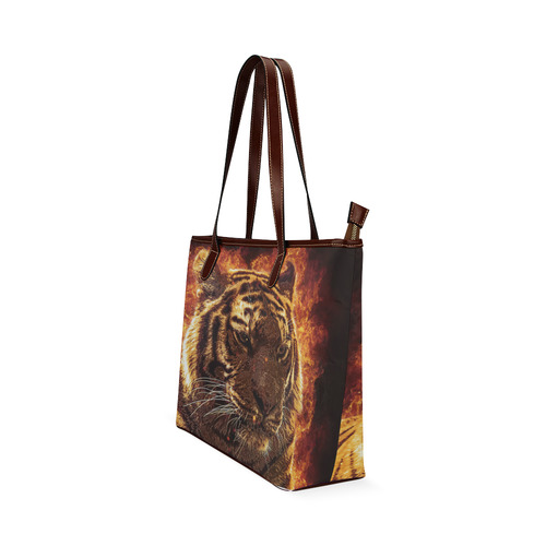 A magnificent tiger is surrounded by flames Shoulder Tote Bag (Model 1646)