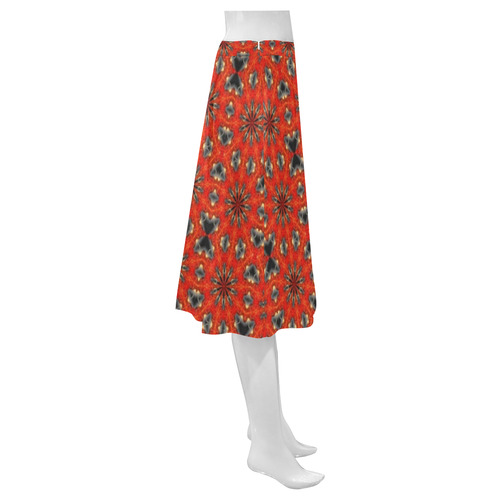 Red Geometric Mnemosyne Women's Crepe Skirt (Model D16)