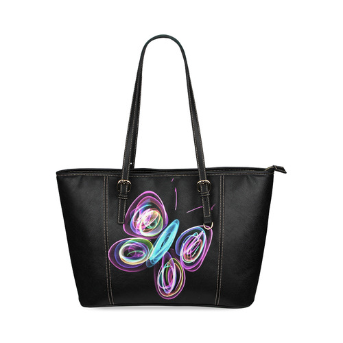 Rainbow Pink Butterfly Leather Tote Bag/Small (Model 1640)