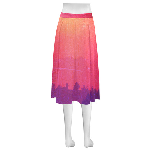 Orange Pink Purple Sunset Mnemosyne Women's Crepe Skirt (Model D16)