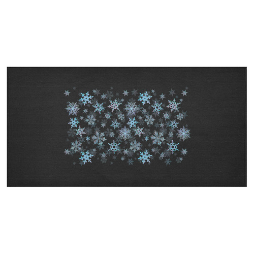 Snowflakes, Blue snow on black, stitched Cotton Linen Tablecloth 60"x120"