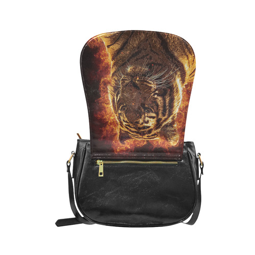 A magnificent tiger is surrounded by flames Classic Saddle Bag/Large (Model 1648)