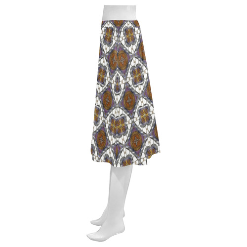 Brown and White Violet Mnemosyne Women's Crepe Skirt (Model D16)