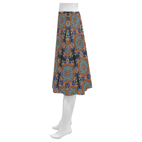 Blue and Brown Abstract Mnemosyne Women's Crepe Skirt (Model D16)