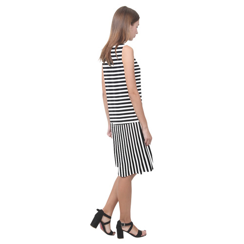 Black and White Stripes Sleeveless Splicing Shift Dress(Model D17)