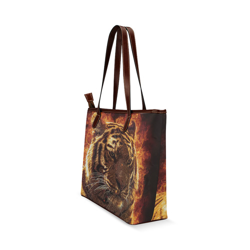 A magnificent tiger is surrounded by flames Shoulder Tote Bag (Model 1646)