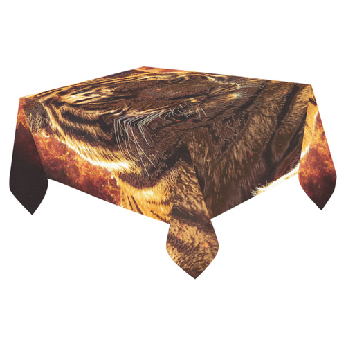 A magnificent tiger is surrounded by flames Cotton Linen Tablecloth 52"x 70"