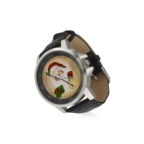 A cute Santa Claus with a mistletoe and a latern Unisex Stainless Steel Leather Strap Watch(Model 202)