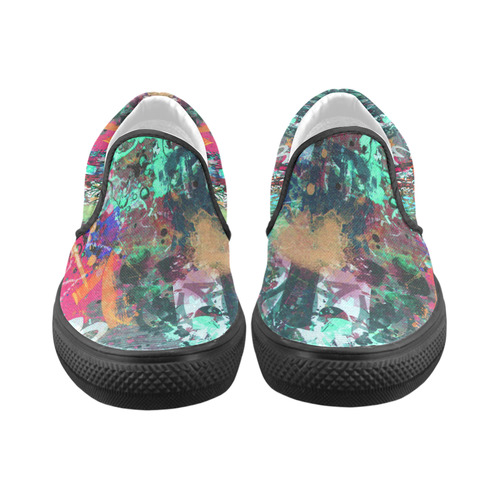 Graffiti Wall and Paint Splatter Women's Unusual Slip-on Canvas Shoes (Model 019)