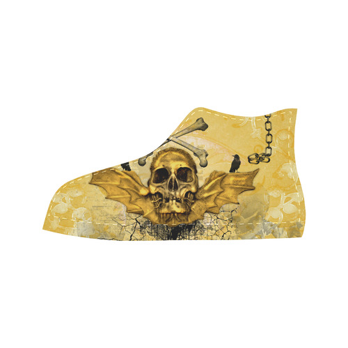 Awesome skull in golden colors Aquila High Top Microfiber Leather Women's Shoes/Large Size (Model 032)