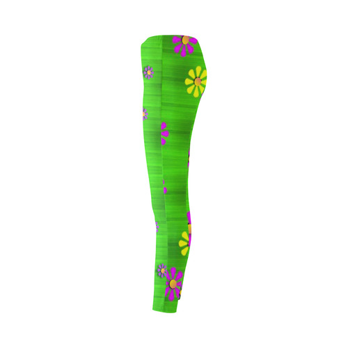flower print on green Cassandra Women's Leggings (Model L01)