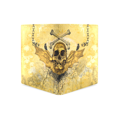 Awesome skull in golden colors Men's Leather Wallet (Model 1612)