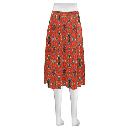 Red Geometric Mnemosyne Women's Crepe Skirt (Model D16)