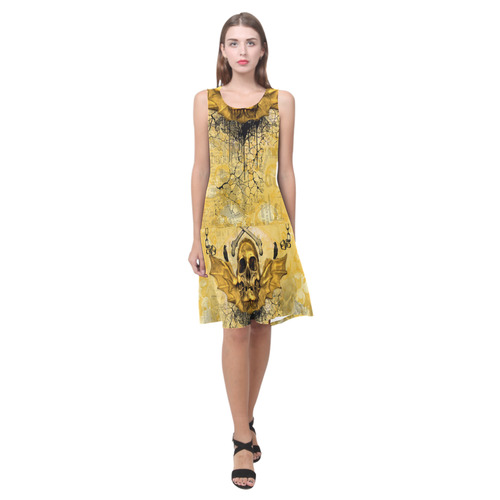 Awesome skull in golden colors Sleeveless Splicing Shift Dress(Model D17)