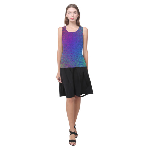 Rainbow Fine Art Grid Black Sleeveless Splicing Shift Dress(Model D17)