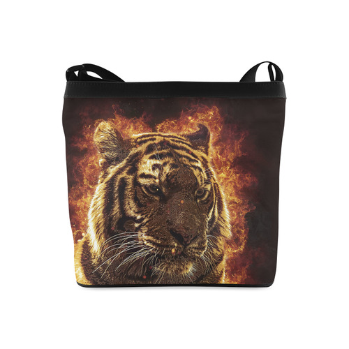 A magnificent tiger is surrounded by flames Crossbody Bags (Model 1613)