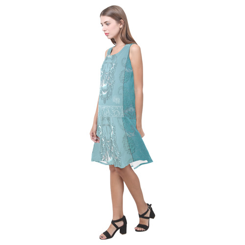 Soft blue decorative design Sleeveless Splicing Shift Dress(Model D17)