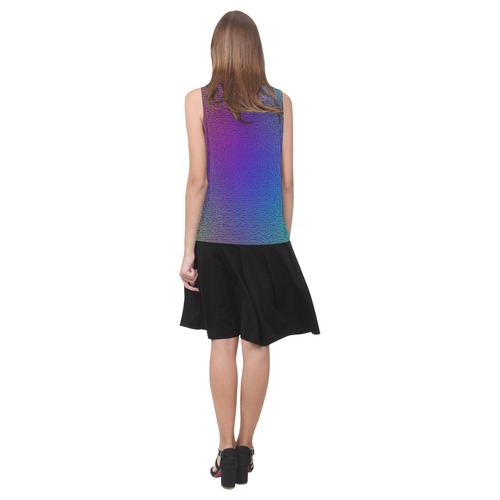 Rainbow Fine Art Grid Black Sleeveless Splicing Shift Dress(Model D17)