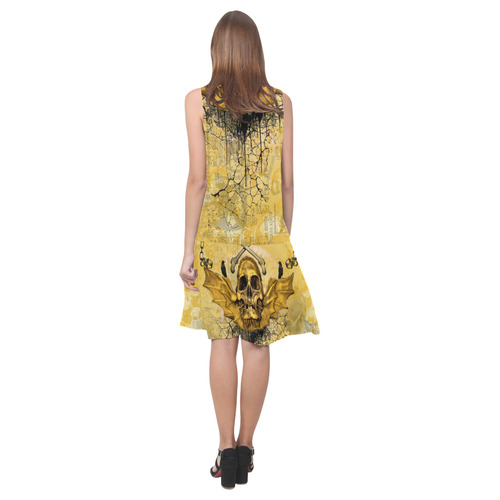 Awesome skull in golden colors Sleeveless Splicing Shift Dress(Model D17)