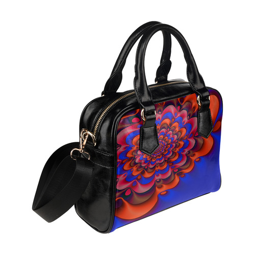 Red Blue Gala Beautiful Fractal Flower Shoulder Handbag (Model 1634)