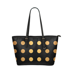 gold pokadots on black Leather Tote Bag/Large (Model 1651)