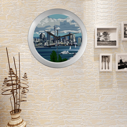 Auckland Harbour Silver Color Wall Clock