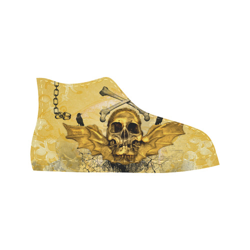 Awesome skull in golden colors Aquila High Top Microfiber Leather Women's Shoes/Large Size (Model 032)