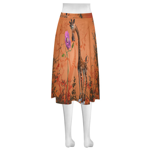 Funny giraffe speak with a flower Mnemosyne Women's Crepe Skirt (Model D16)