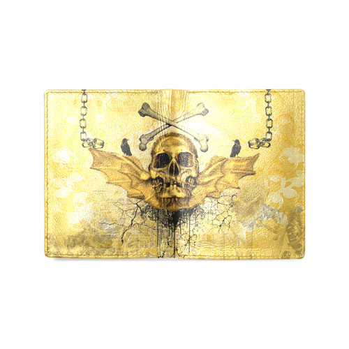 Awesome skull in golden colors Men's Leather Wallet (Model 1612)