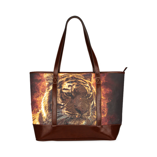 A magnificent tiger is surrounded by flames Tote Handbag (Model 1642)